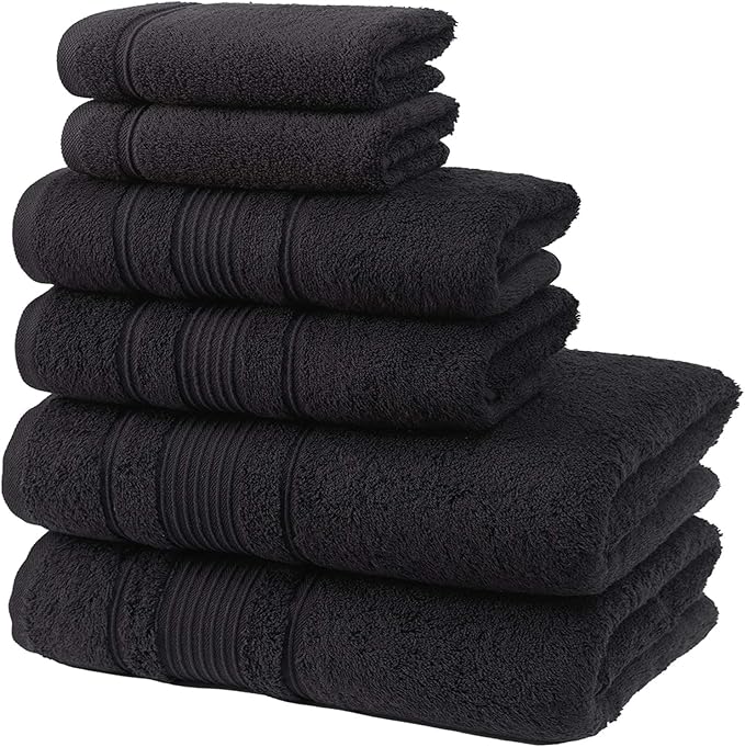 Personalize Your Towels with Custom Embroidery: Names, Monograms, and Initials. Perfect For Kids, Adults, Travel, Gifts, 6-Piece Towel Set; 2 Bath Towels, 2 Hand Towels, and 2 Wash Cloths - Black