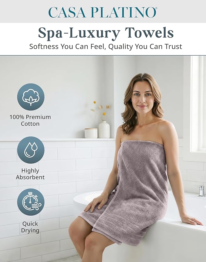 24-Piece Luxury Bathroom Towels – 100% Cotton Soft Towel Set, 2 Bath Sheets, 2 Bath, 2 Gym Towel, 4 Fingertip, 6 Hand, 8 Washcloths, Quick-Dry Absorbent, Hotel & Spa Quality, Easy to Wash – Platinum