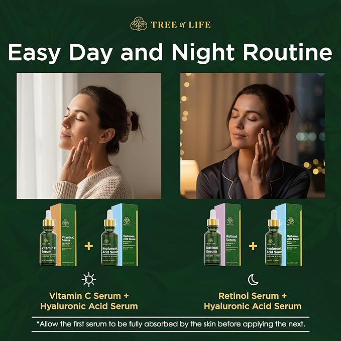 Tree of Life Face Serum Set - Vitamin C, Retinol & Hyaluronic Acid for Brightening, Firming & Hydrating - Anti Aging Skin Care Set - Dermatologist Tested - 1 Fl Oz (Pack of 3) - Mothers Day Gifts