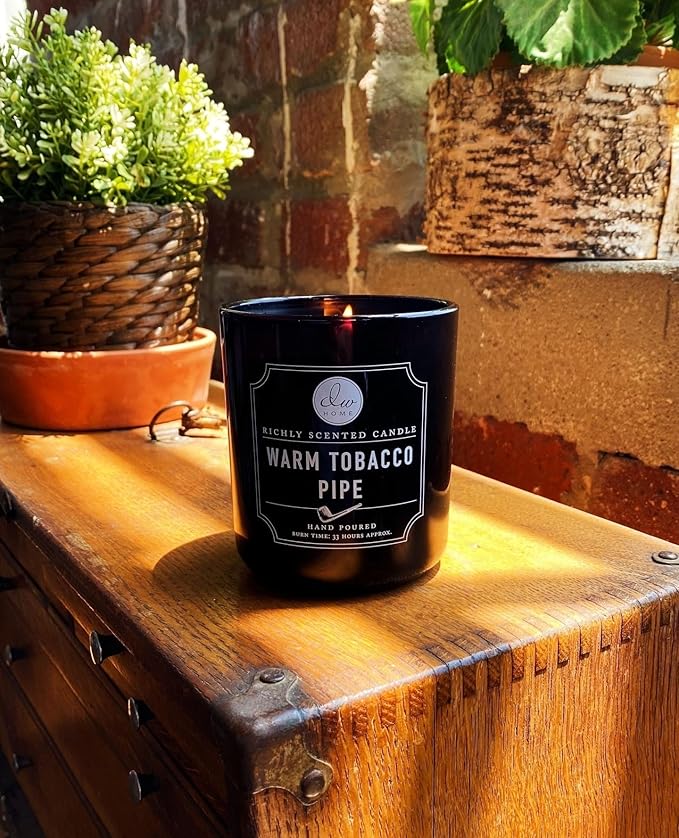 DW Home Warm Tobacco Pipe Scented Candle for Home, 12 oz, Wooden Wick Candle Jar, Up to 40H Burn Time, Luxury Scented Candle for Relaxation, Gifting, Home Decor