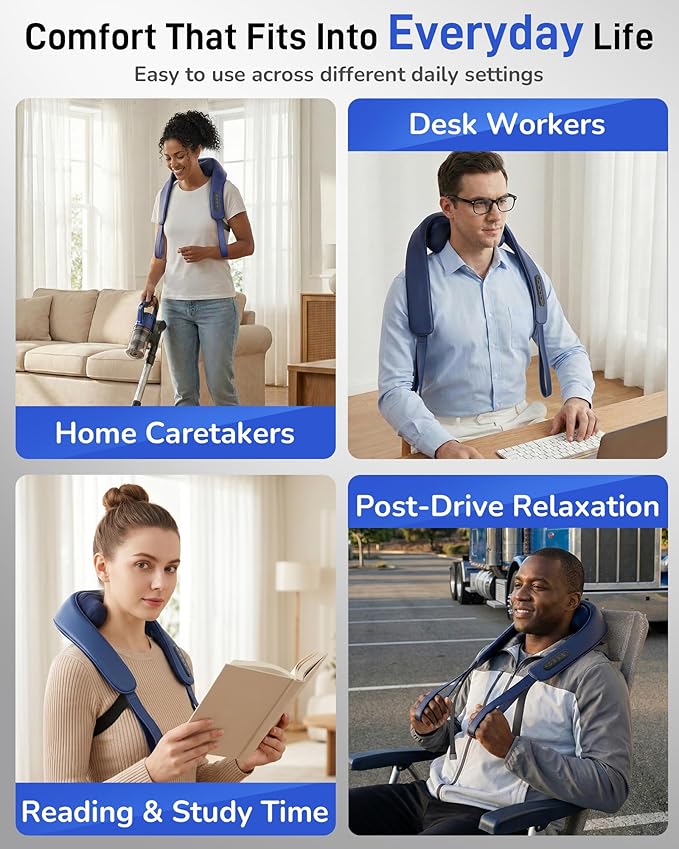 Neck Massager with Heat : Cordless Neck and Shoulder Massager for Pain Relief Deep Tissue - 3 Modes, 2 Intensity & 2 Heat, Daily Comfort for Desk Workers, At-Home Use, Women, Men