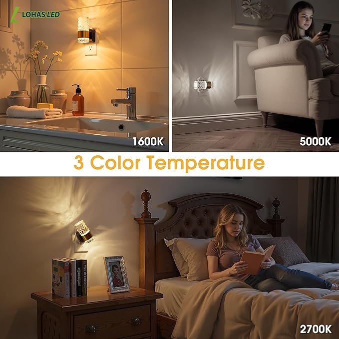 L LOHAS LED Night Light,Modern Night Lights Plug into Wall,Amber-3000K-5000K Adjustable Color Temperature Night-Light,Dimmable Nightlights with Dusk to Dawn Sensor for Rooms Bathroom Hallway