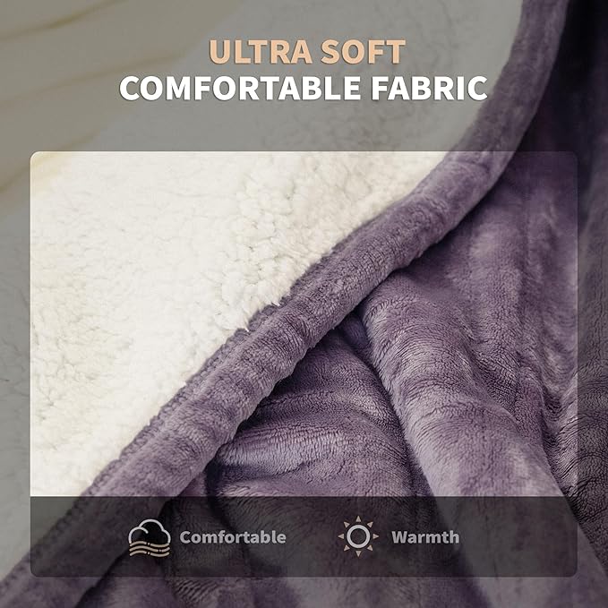 JET'S HOME Heated Blanket 50"x60" - ETL Certified Flannel Electric Blanket Machine Washable Heating Throw with 5 Heating Levels 3 Hours Auto-Off Overheating Protection Gift for Women (Purple)