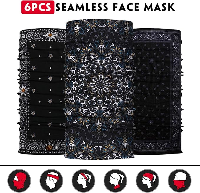 Venswell Neck Gaiter Face Mask Men Women,Seamless Bandana Rave Face Cover Scarf Mask,Balaclava,Headband, Head Wrap,Headwear