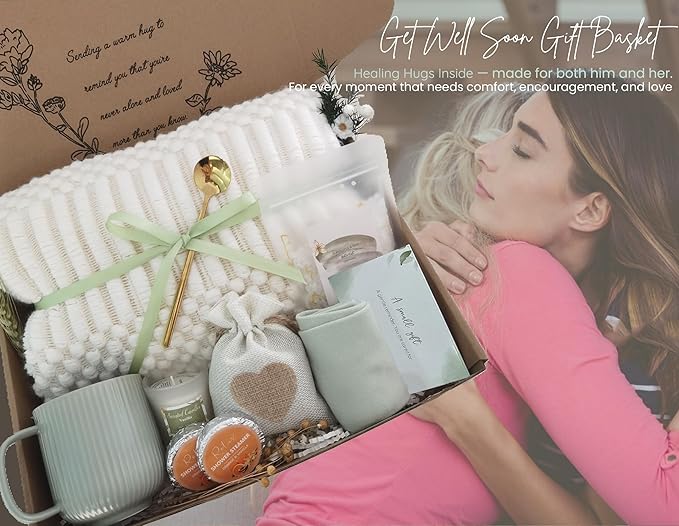 Get Well Soon Gift Basket- Relaxation, Birthday,Mothers Day /Self Care Package, After Surgery recovery, Sympathy Gift for Loss of Loved One, Thinking of You Gift Set, Grief/Miscarriage Gift for Women
