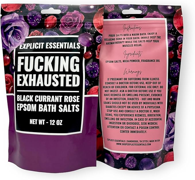 Explicit Essentials Black Currant Rose Epsom Bath Salts, Relaxation Blend, 12 oz