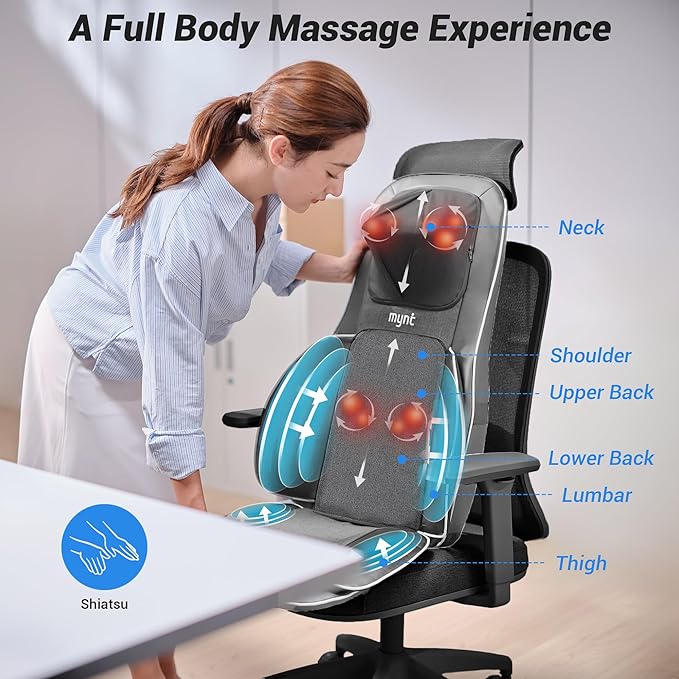 Mynt Back and Neck Massager for Pain Relief Deep Tissue,3D Shiatsu Acupressure Neck Back Massager with Heat, Seat Massager for Full Body Relaxation Dark Gray
