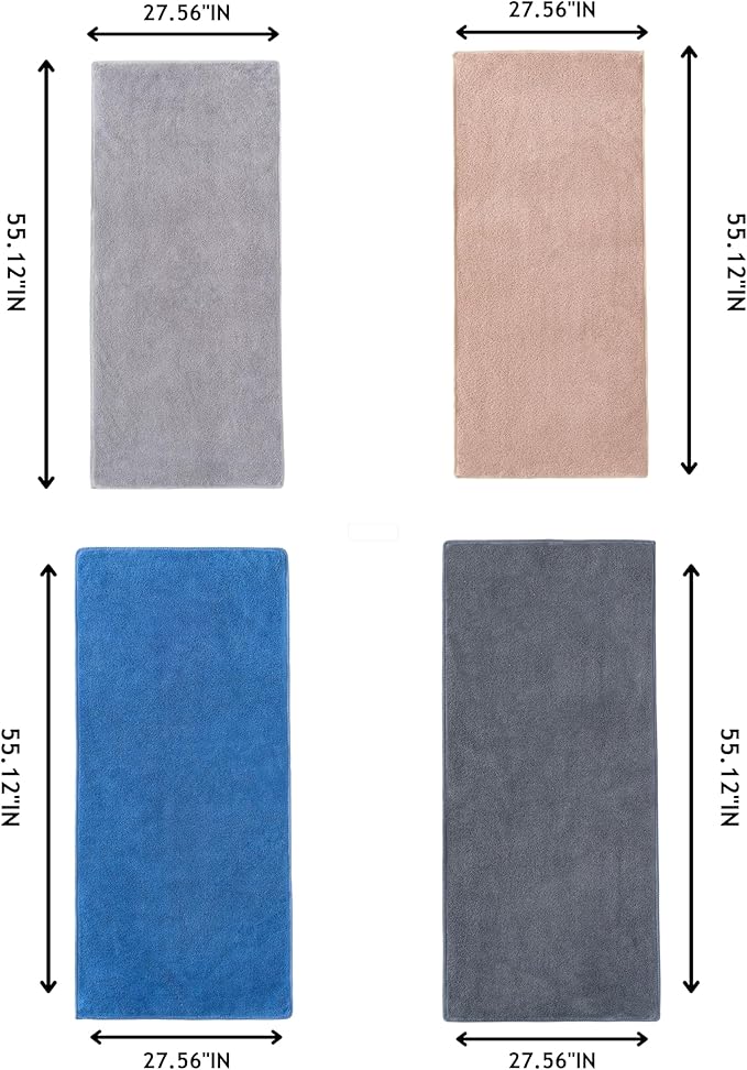 sakano Quick-Drying Microfiber Towel Set - 4-Piece Mixed Color Bath Towel Set, Highly Absorbent, Lint Free Design for Bath, Beach, and Gym -Pink+Khaki+Blue+Dark Gray, 28 x 55 inches