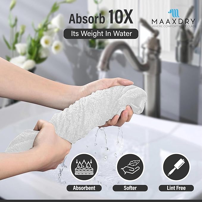100% Cotton Hair Towel Wrap for Women, Men & Kids – Non-Microfiber 450 GSM Thick Super Absorbent Hair Towel 26x40 Inches, Secure Elastic Hair Wrap for Long & Curly Hair (White)