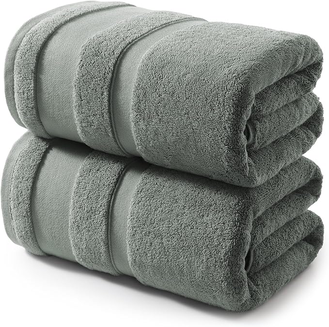 REDKISS 100% Cotton Bath Towels Set of 2, Extra Large Bath Sheets 35 X 70 Inches, Super Soft, Highly Absorbent & Quick Dry Shower Towels for Bathroom, Gym, Spa, Pool & Hotel, Sage Green