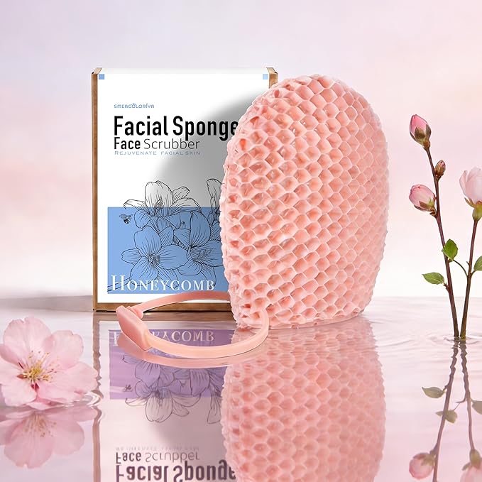 Facial Sponge - Deep Exfoliating Face Mitt, Honeycomb Face Exfoliator for Smoother, Younger Looking Skin, Dead and Dry Skin Remover for Men & Women, Pink