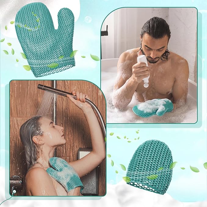 Karenhi 2 Pcs Honeycomb Exfoliating Glove Set Exfoliating Bath Mitt Honeycomb Face and Body Scrubber Shower Mitt for Cleaning Body Shower Face Skin Beauty Spa, Quick Drying (Green)