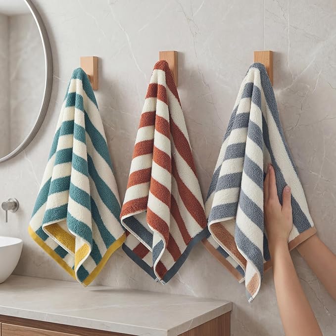 REDKISS 3-Pack Premium Hand Towels for Bathroom - 12 x 28 Inches 100% Cotton Towels, Ultra Soft and Highly Absorbent Striped Hand Towel for Bath, Gym, Hotel, Kitchen and Spa