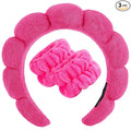 Zkptops Spa Headband for Women Sponge Makeup Skincare Headband Washing Face Wristband Set Terry Cloth Bubble Soft Get Ready Hairband Puffy Padded Headwear Non Slip Thick Hair Accessory(Hot Pink-2)