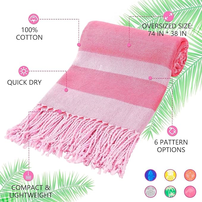 Genovega 6 Packs Oversized Turkish Beach Bath Towel Set Bulk 74"x38" Extra Large Sand Free Quick Dry Swim Camping Pool Clearance Towels Travel Blanket Adult Essentials