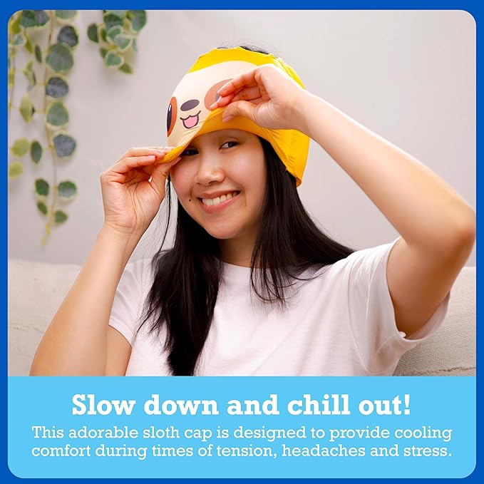 Happy Helpers Sloth Cooling Headache Cap by Relatable, Perfect for Soothing Support During Headaches, Hangovers, Post Workout Recovery, Stress Support and Cooling Support, Includes 1 Cooling Cap