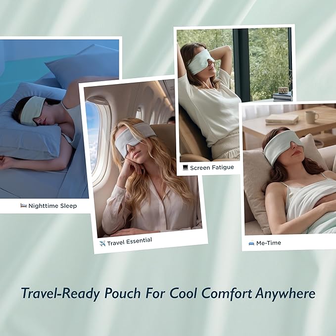 Breescape Cooling Silky Eye Mask, Instant Cool-to-Touch Fabric with Silent Closure, Full-Coverage Light Blocking, Adjustable Soft & Breathable Design for Ultimate Sleep Comfort, Comes with Travel Bag