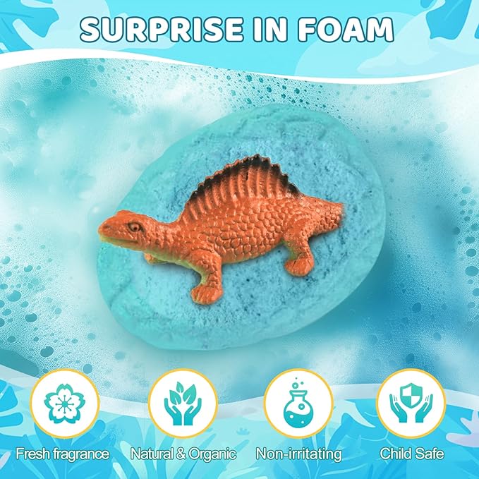 Bath Bombs for Kids with Surprise Dinosaur Toys Inside, XXXL Dinosaur Bath Bombs Gift, Birthday Gifts for Kids, Dino Eggs Filled Bath Toys for Boys 3 4 5 6 7