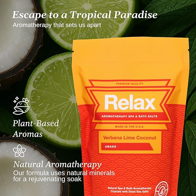 Relax Spa & Bath Aromatherapy Bath Salts for Hot Tub, Bath, or Spa, 2LB Bag Infused with Magnesium, Bath Salt for Soaking, Verbena Lime Scent