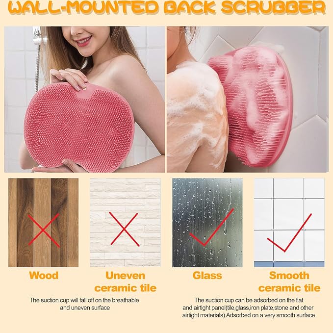 Shower Foot Scrubber, Wall Mounted Bath Massage Pad, Back Scrubber Back with Non Slip Suction Cups to Improve Circulation, Soothe Achy Feet (Pink)