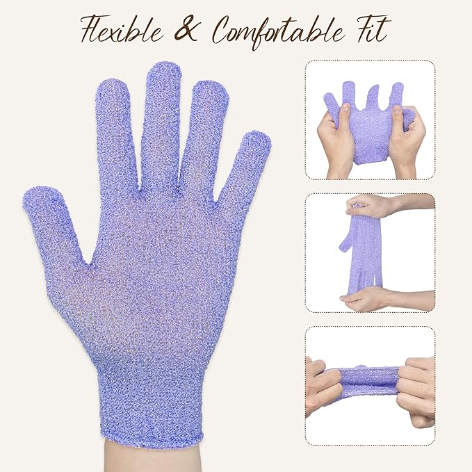 4 Pairs Exfoliating Gloves for Shower, Shower Gloves, Body Scrubber, Korean Exfoliating Mitt Body Scrubber, Microfiber Bath Gloves, Exfoliate Sponge Loofah Wash, Shower Scrubber