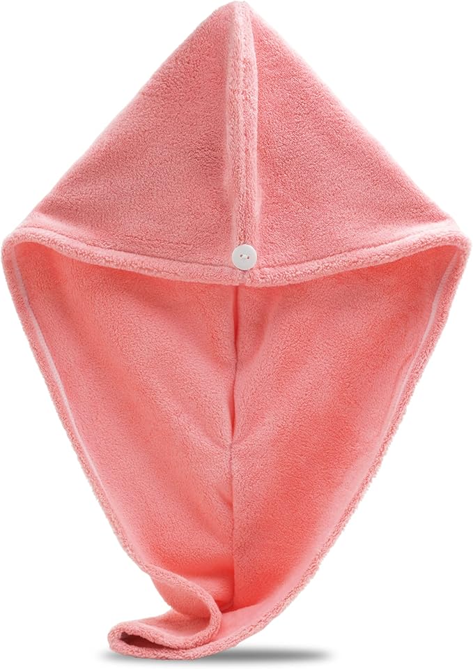 Microfiber Hair Towel Wrap, Hair Turban Towel Super Absorbent Twist Turban Dry Hair Caps with Buttons Bath Loop Fasten Salon Dry Hair Hat