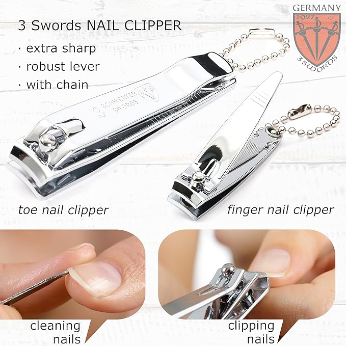 3 Swords Germany - brand quality 3 piece manicure pedicure grooming kit set for professional finger & toe nail care tool clipper fashion leather case in gift box, Made by 3 Swords (762)