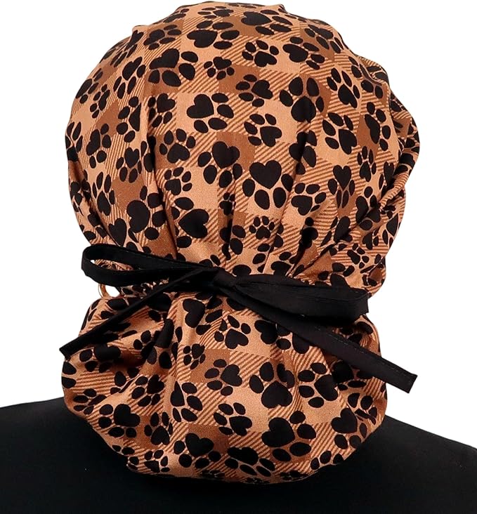 Sparkling EARTH Banded Bouffant Surgical Scrub Ponytail Working Caps and Built-in Sweatband - 100% Cotton - Made in The USA