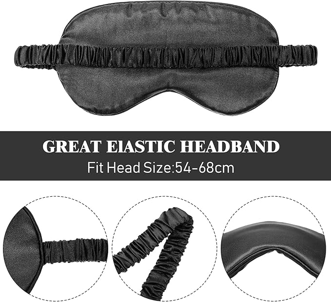 Silk Satin Sleeping Mask Eye Mask Set Include 2 Blindfold Eyeshade Elastic Strap Double Layer Silk Filling Eye Cover 2 Ear Plugs 2 Storage Bags for Women and Men Sleep Travel Nap (Black, Gray)