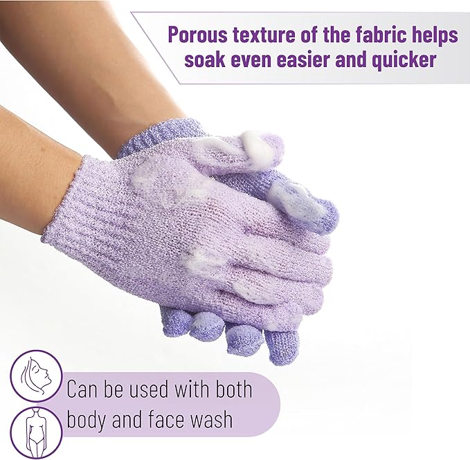 Slick- Exfoliating Gloves, 4 Pcs, Skin Exfoliator for Body, Shower Gloves, Scrub Glove Exfoliating, Exfoliating Body Scrub Glove