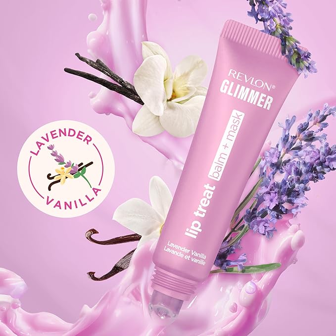 Revlon Glimmer Lip Treat Balm + Mask, Overnight Peptide Lip Treatment, Hydrating, 004 Lavender Vanilla, 0.4 fl oz