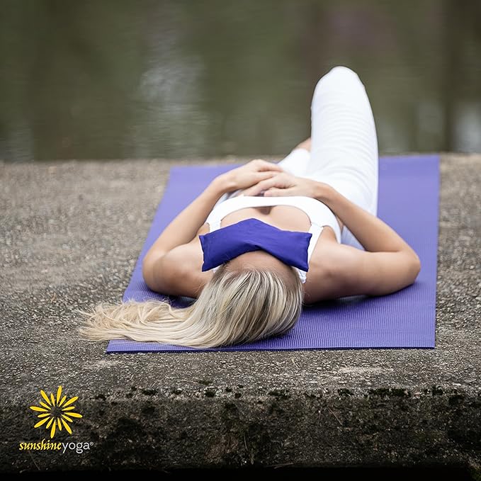 Sunshine Yoga 4-Pack Unscented Sateen Eye Pillows, Low-Luster, 9’’ x 4’’ Flaxseed Weighted Eye Mask for Sleeping, Hot or Cold Therapy for Relaxation, Migraine, and Headache, Blue