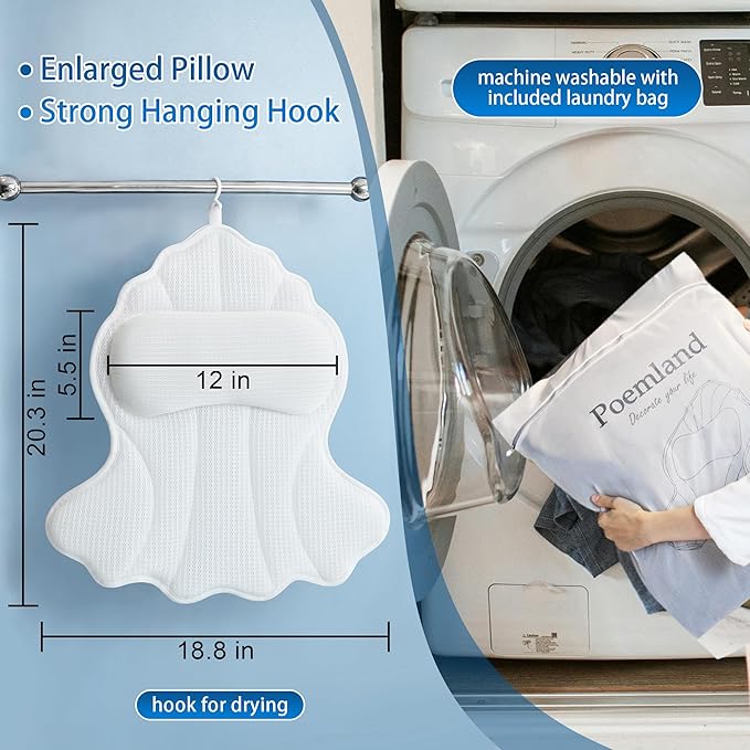 Poemland Bath Pillow for Tub, Luxury Bath Pillow Soft 4d Mesh, Bathtub Pillow for Soaking tub with 6 suctions Cups, Bath Tub Pillows for Head and Neck Support, for Relaxing Spa