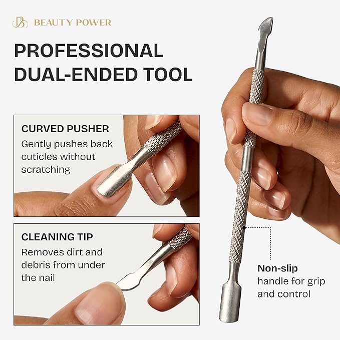Beauty Power Cuticle Trimmer with Cuticle Pusher & Nano Nail File - Cuticle Nipper Cuticle Remover - Professional Stainless Steel Clippers Pedicure Manicure Tools for Fingernails - Gift Idea