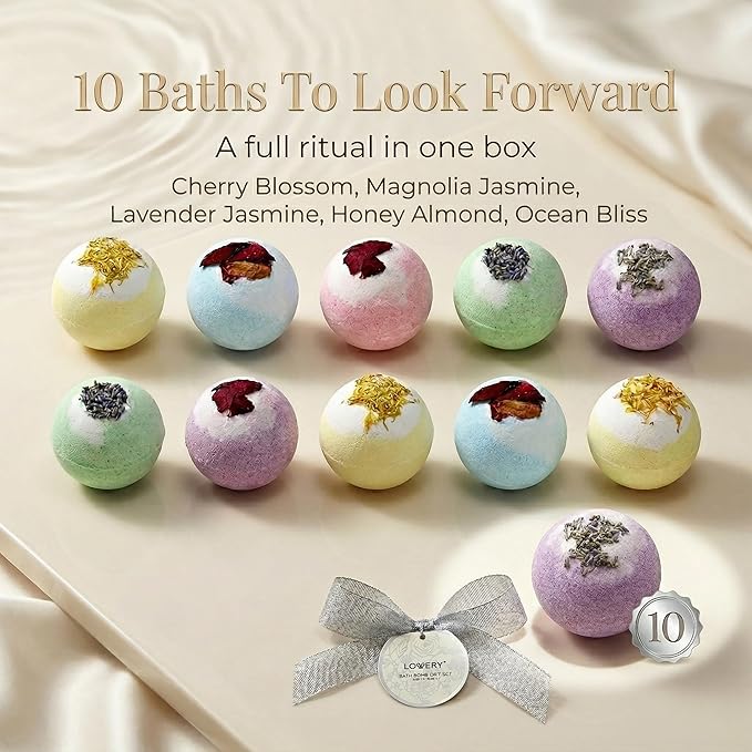 Mothers Day Gift Bath Bombs Gift Set for Women and Men, 10 Oversized Two Tone Bath Fizzies with Shea & Coco Butter Dry Flower Petals, Rich Spa Bath Set in Cute Tub, Multiple Fragrances, Birthday Gifts