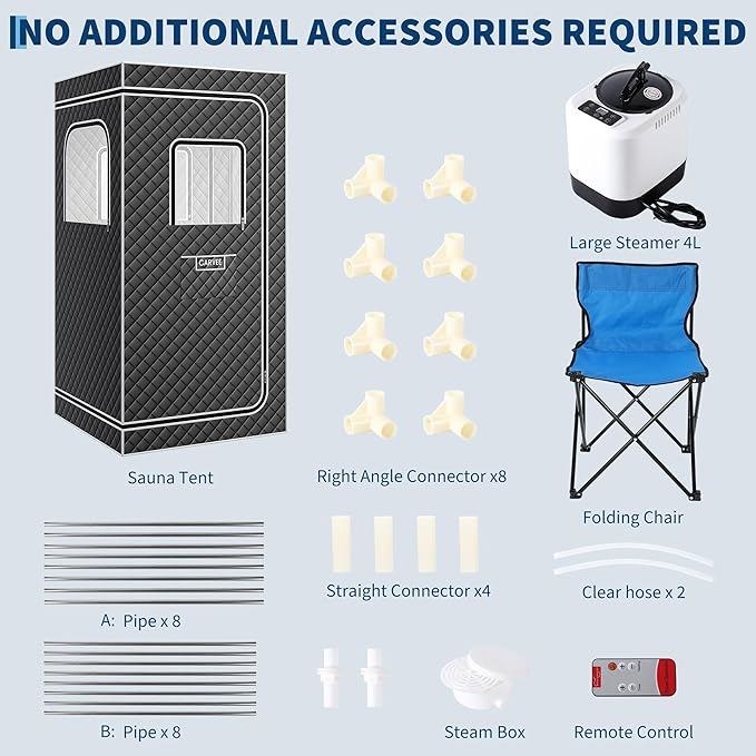 Garvee Sauna Box,Portable Sauna for Home with 4L 1500W Steamer,Explosion Zroof Zip,99 Mins Timer,Sauna Tent with 600D Encrypted Fibre, Easy Setup Quick Heat-Up Foldable Sauna for Home Spa（Grey）
