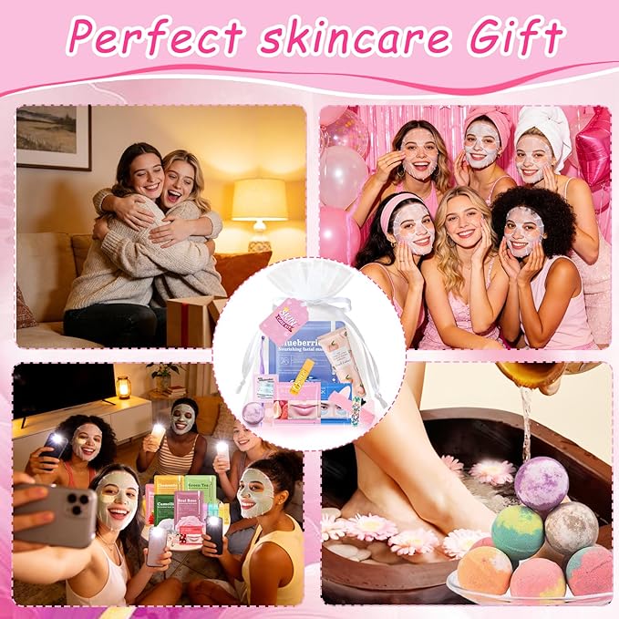 156 Pcs Spa Party Supplies Bulk Gifts for Women, Include Facial Mask, Face Cream, Hand Creams, Lip Balms, Under Eye Patches, Lip Mask, Foot Bath Bombs, Sleepover Spa Party Favors