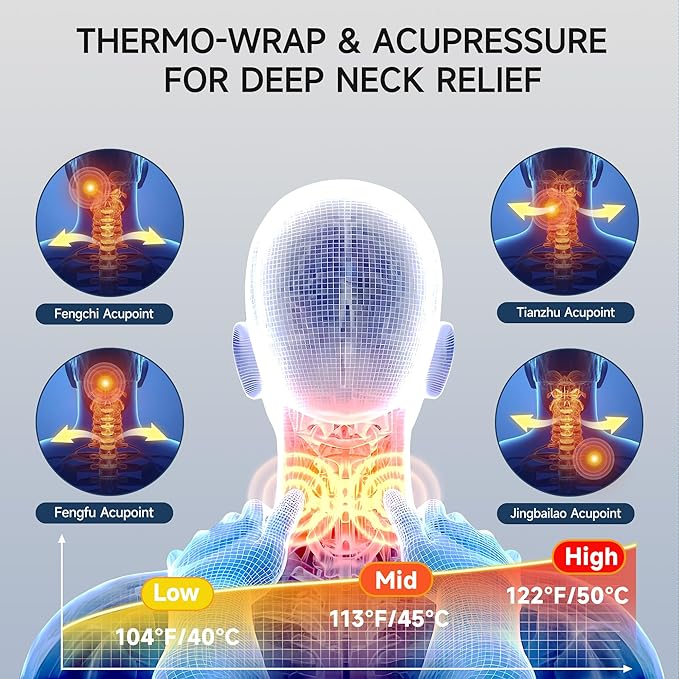 snawowo Neck Massager with Heat,3 in 1 Portable Massager with Cervical Traction &Comfortable Stretching–Adjustable Intensity for Neck & Shoulder Relaxation at Home, Office