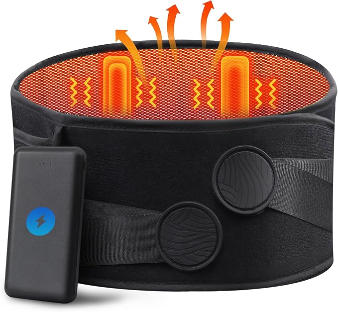 10000mAh Cordless Heating Pad with Massager for Back Pain Relief, 50-67" Lower Back Massager with 3 Heat &Timer, 5 Vibration Portable Heating Pad for Cramps, Birthday Gift for Women Men Mother