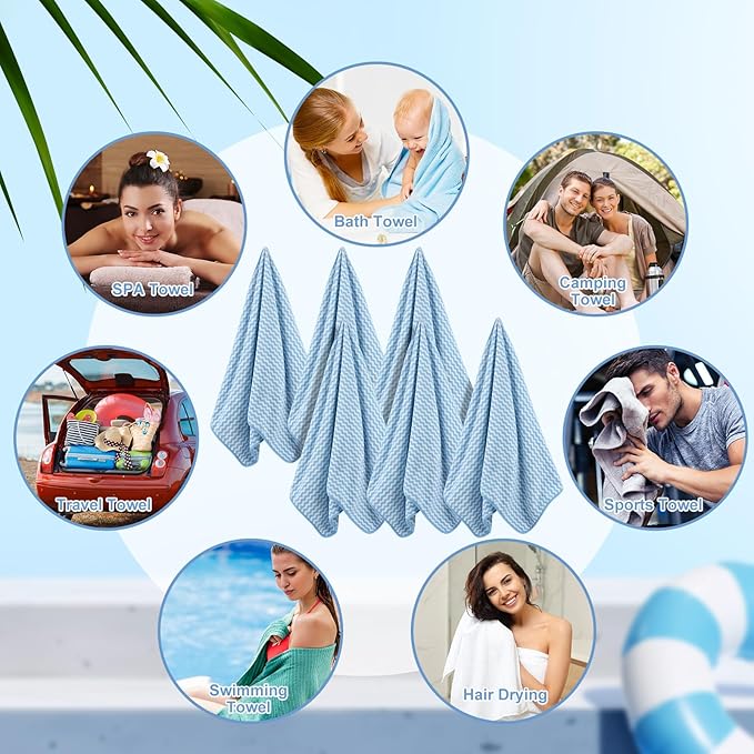 SmoothNovelty 16 Pack Microfiber Bath Towels Bulk 27'' x 60'' Oversized Size Bath Towel Highly Absorbent Extra Large Soft Drying for Beach Shower Summer Salon Sport Gym Party (Wave,Blue)