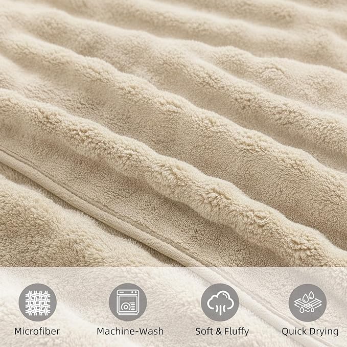 KBY Bath Towels Set 6 Piece 40x80 Inches，2 Extra Large Bath Sheets 2 Hand Towels 2 Washcloths，Highly Absorbent Quick Dry Microfiber,Ultra Soft Towel Set for Bathroom，Spa，Gym， Hotel (Beige)