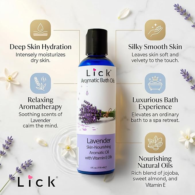 Lick Lavender Aromatic Bath Oil - Calming Floral Scents - Aromatherapy Oils for Bath Relaxation, 4 oz