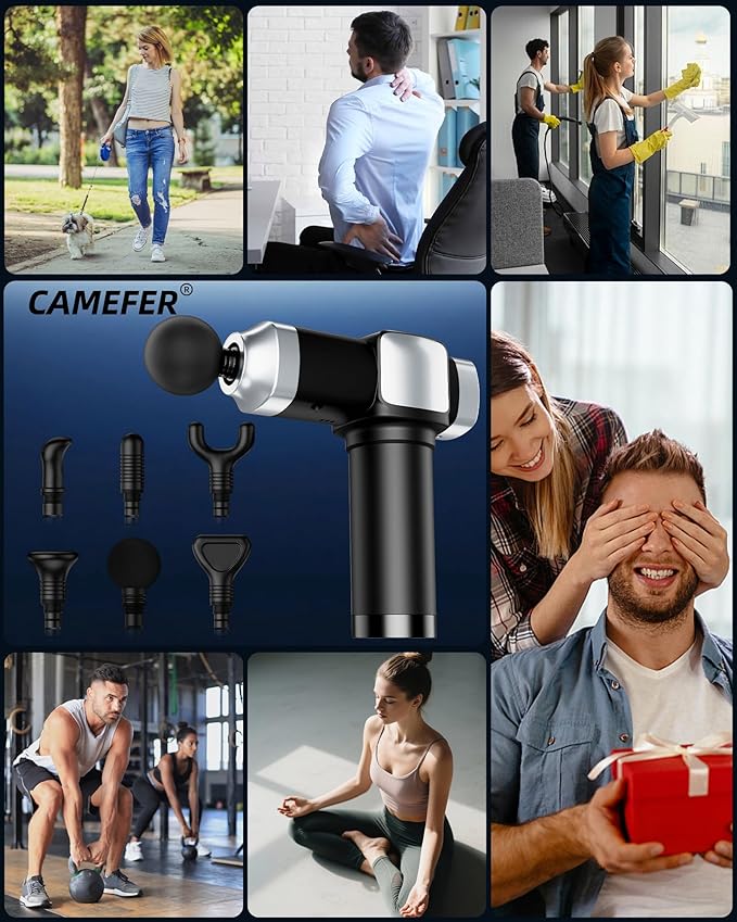 Massage Gun Deep Tissue, Portable Percussion Electric Muscle Massager for Pain Relief, Handheld Massagers with 30 Speeds & 6 Attachments for Back and Neck, Gifts for Men Women