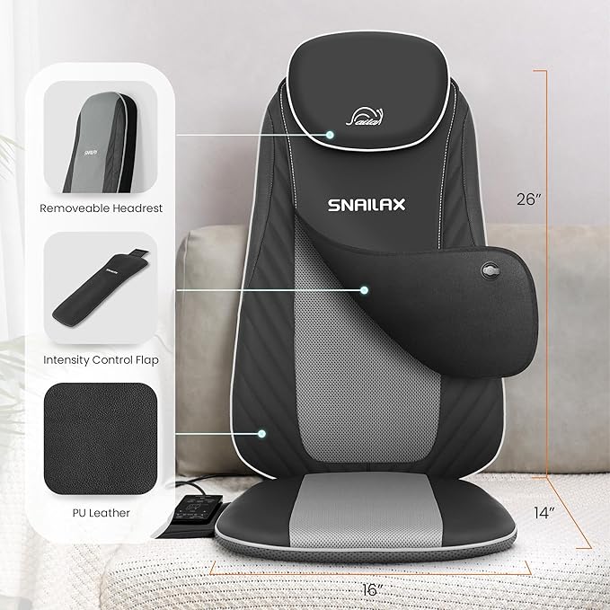 Snailax Shiatsu Back Massager with Heat & Vibration, 3D Kneading Massage Chair Pad for Pain Relief Deep Tissue, Chair Massager for Office Home Chair Use, Gifts for Mom, Dad