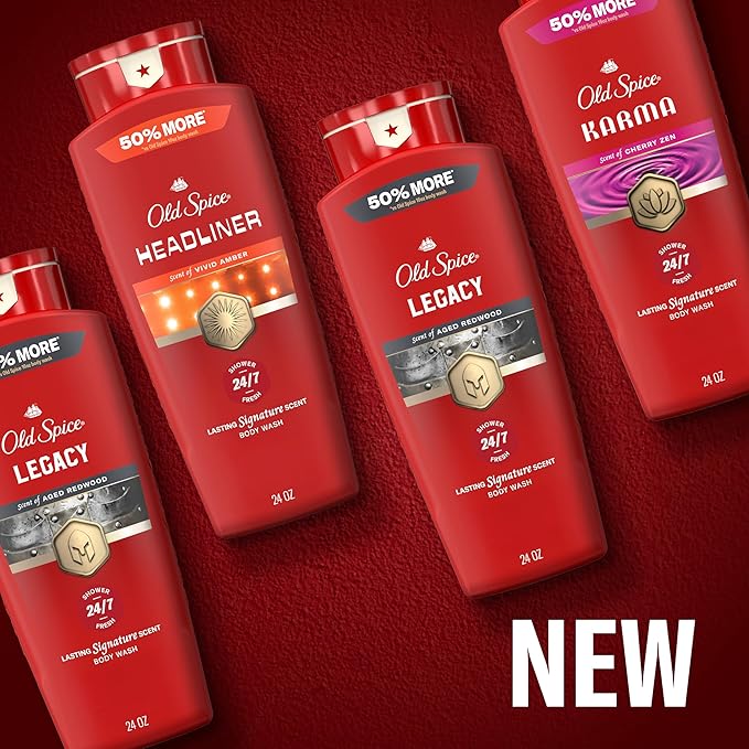 Old Spice Body Wash for Men, 24/7 Shower Fresh & Clean with Daily Use, Lasting Signature Scent, Refreshing Lather, Moisturizing Formula, Legacy with Coconut, Pine & Cedar Scent, 24 oz