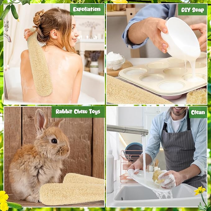 15.7-19.7 inches Natural Loofah Sponges Pack of 4 for Kitchen Dishes Body Scrubber