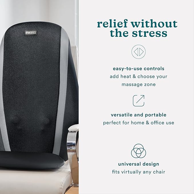 HoMedics Shiatsu Massage Cushion with Soothing Heat, Deep-Kneading Massage, Targets Pressure Points All Over Back, Soothing Heat, Relax Overworked Muscles, Release Tension, Reduce Back Pain