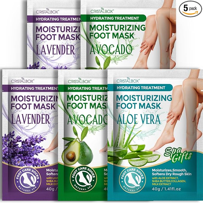 5 Pack Moisturizing Foot Mask,Hydrating Foot Masks for Dry Cracked Feet,Moisturizing Socks Dry Skin Moisturizer for Soft and Smooth Touch Feet,Foot Care Spa Gifts for Women Men Mothers Day Gifts