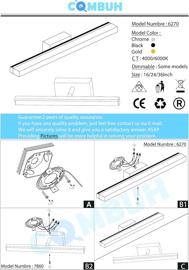 Combuh LED Bathroom Light Fixtures Over Mirror 24 Inch 14W, Black Vanity Lights Bar for Bathroom, Modern IP44 Wall Sconce Cool White 6000K
