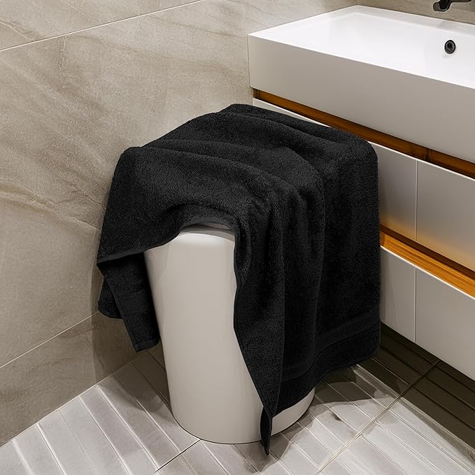 Commercial Bulk Pack of 12 Small Bath Towels – 100% Cotton Terry 24" x 46" – Ideal for Hotels, Salons, Gyms, Spas & Institutional Use – Black